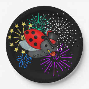 New Years Ladybug Paper Plate