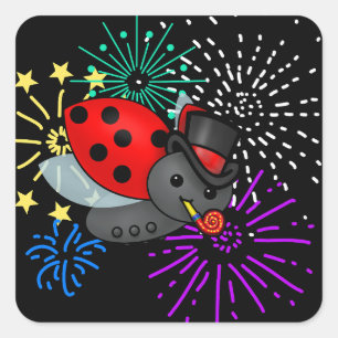 New Years Ladybug Square Sticker
