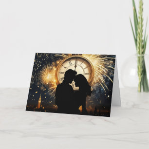 New Years Love Romance Romantic Clock Midnight  Holiday Card