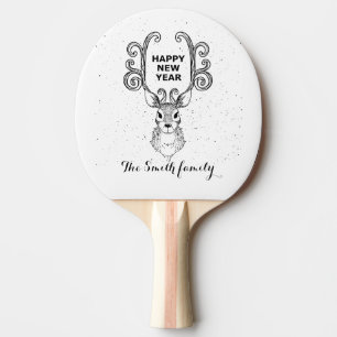 New Year's magic black and white reindeer Ping Pong Paddle