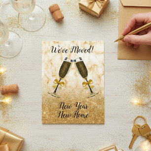 New Years Moving Announcement Moved Gold Champagne