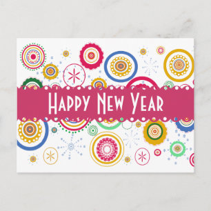 New Year's Partee! Cool Colourful Funky Circles Holiday Postcard