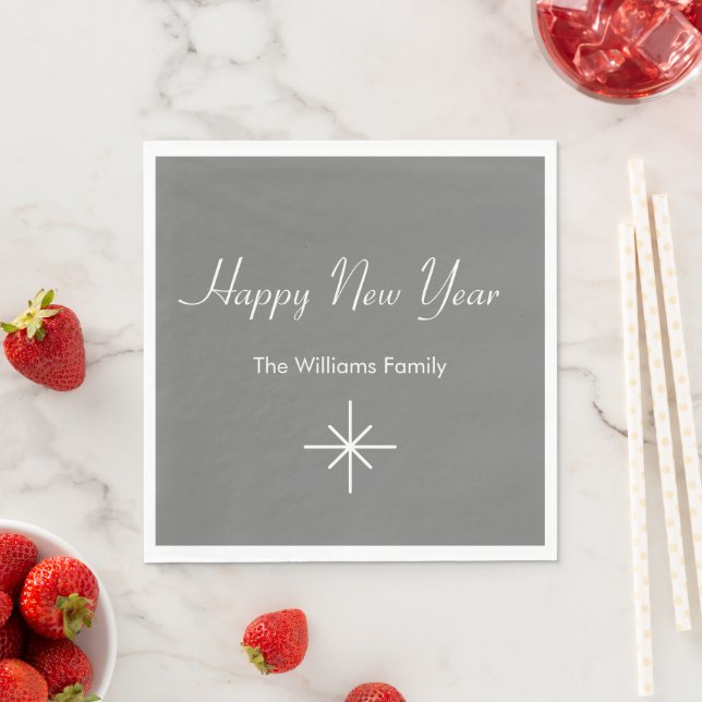 New Year's Party 2024 Retro Snowflake Gray Napkin (Insitu)