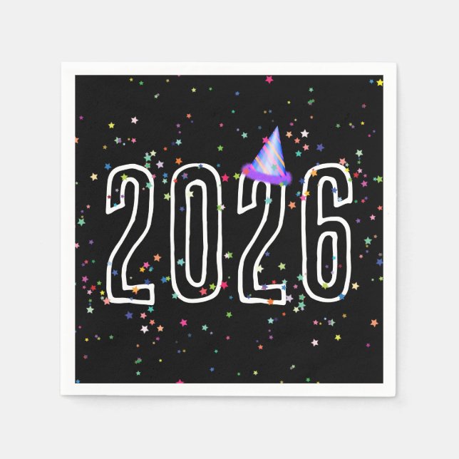 New Year's Party 2026 With Stars Napkin (Front)