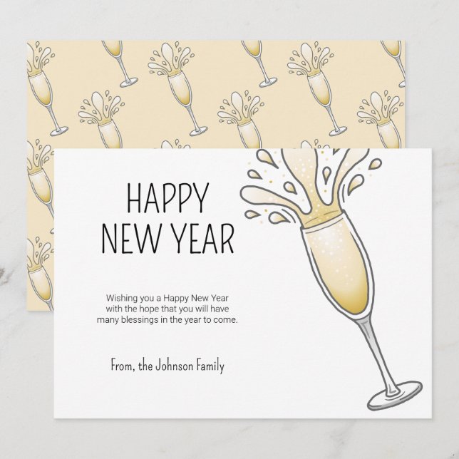 New Years Party Champagne Holiday Card (Front/Back)