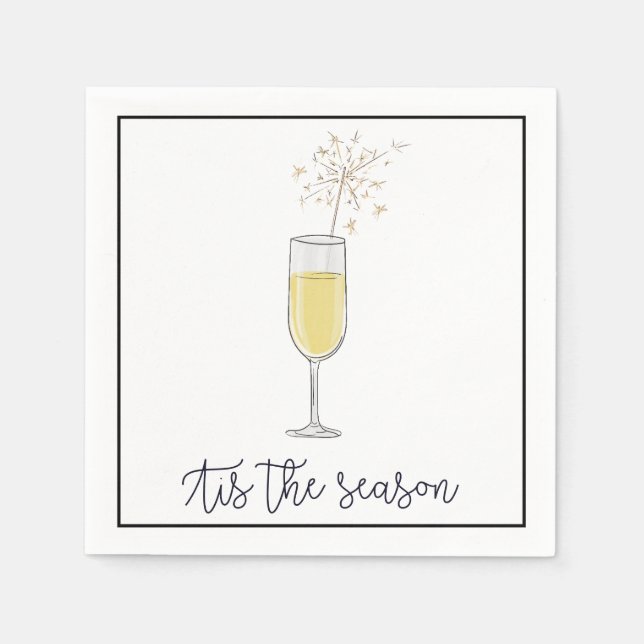 New Years Party Champagne Sparkler Black Border Napkin (Front)