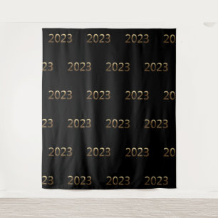 New Year's Party Faux Gold 2023 Black Backdrop Tapestry