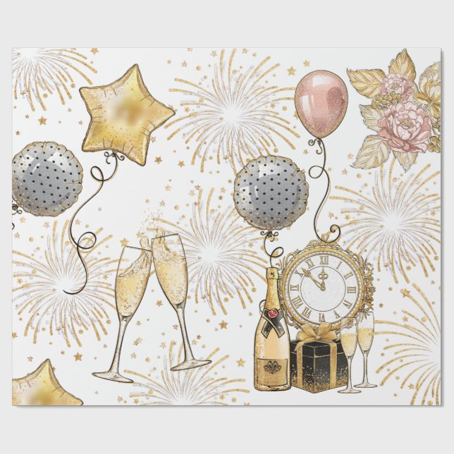 New Year's Party Gift Wrapping Paper (Flat)