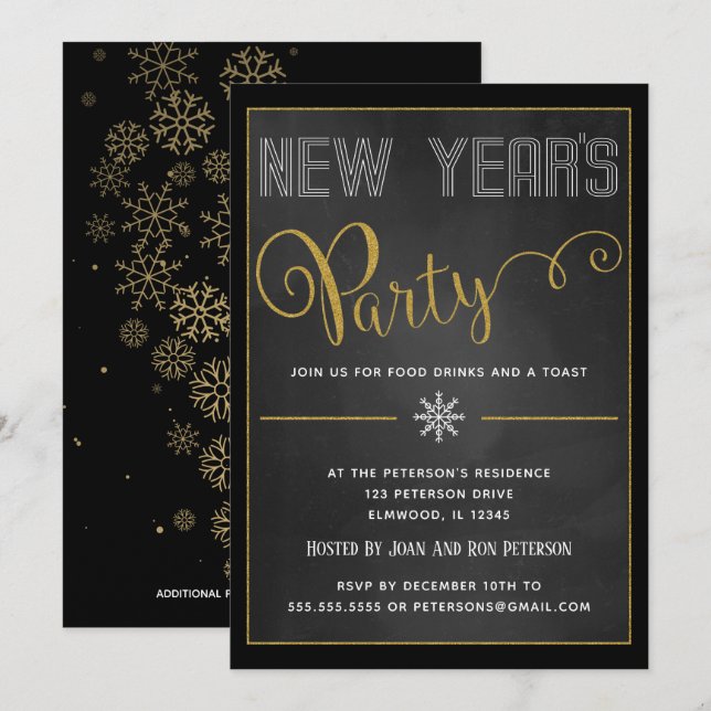 New Year's Party Gold Glitter Invitation (Front/Back)