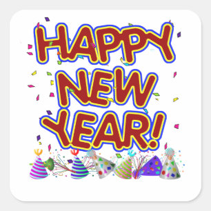 New Years Party Hats & Confetti Square Sticker