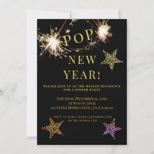 New Years Party Invite Sparklers Gold Invitation
