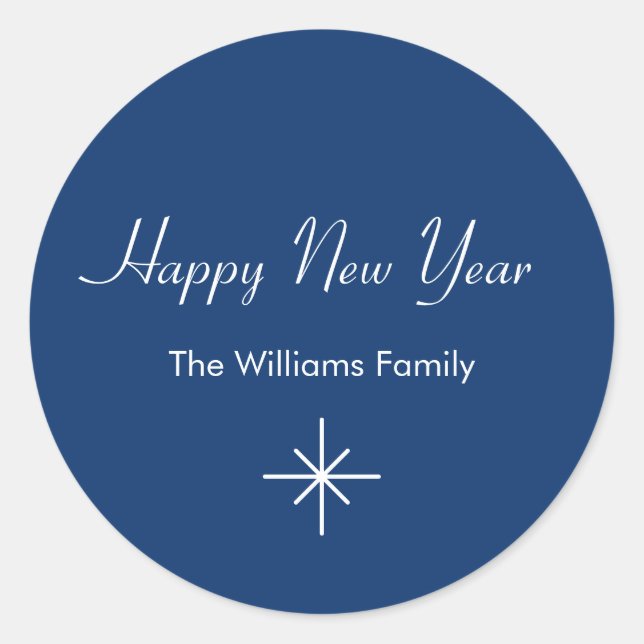 New Year's Party Retro Snowflake Blue Classic Round Sticker (Front)