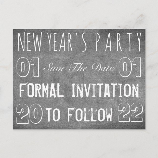 New Year's Party Save The Date Chalkboard Announcement Postcard (Front)