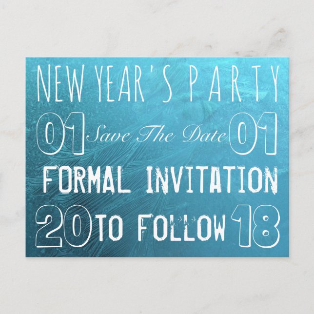 New Year's Party Save The Date Frozen Ice Blue Announcement Postcard (Front)