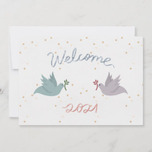 New Year's Peace Doves Starry Flat Holiday Card