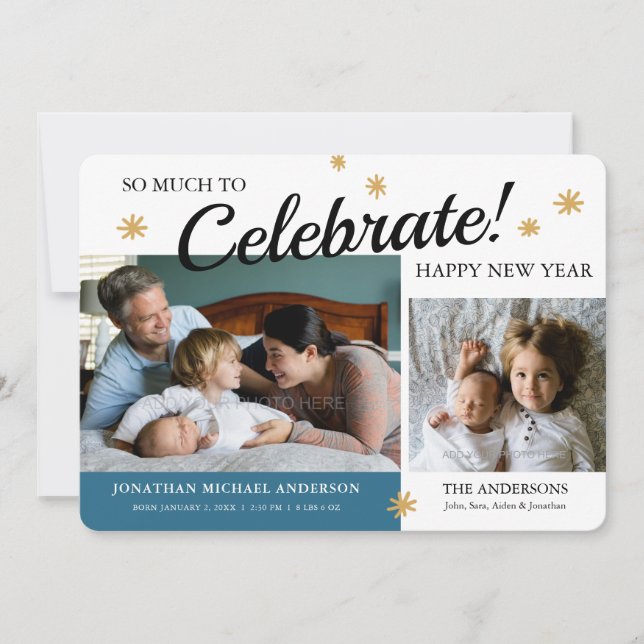 New Years Photo Baby Boy Birth Announcement (Front)