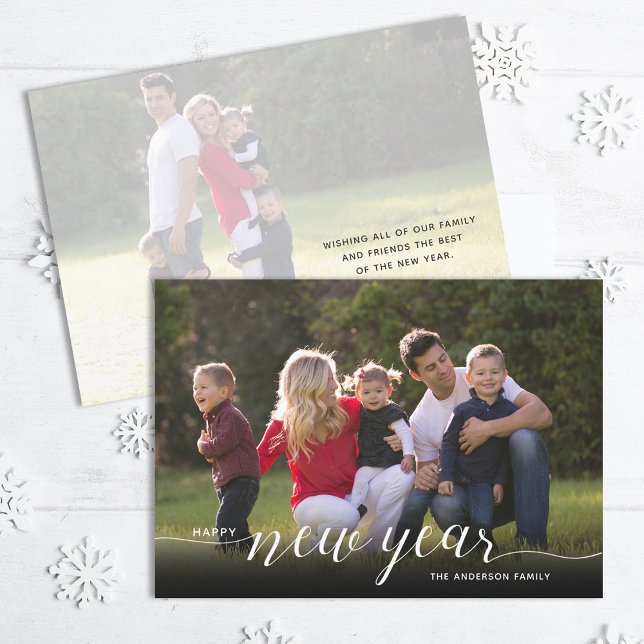 New Years Photo Elegant Script Holiday Card (Creator Uploaded)