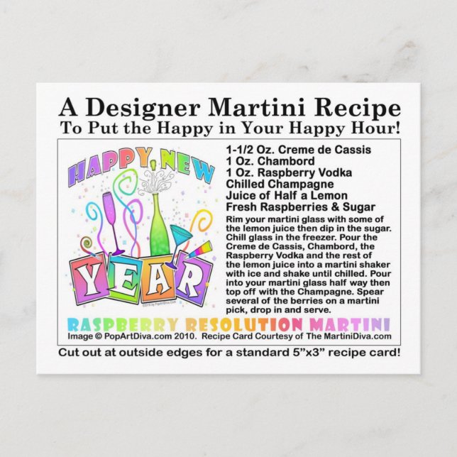 New Year's Raspberry Resolution Martini Recipe Postcard (Front)