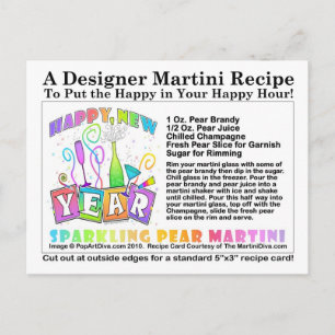New Year's Sparkling Pear Martini Recipe Postcard