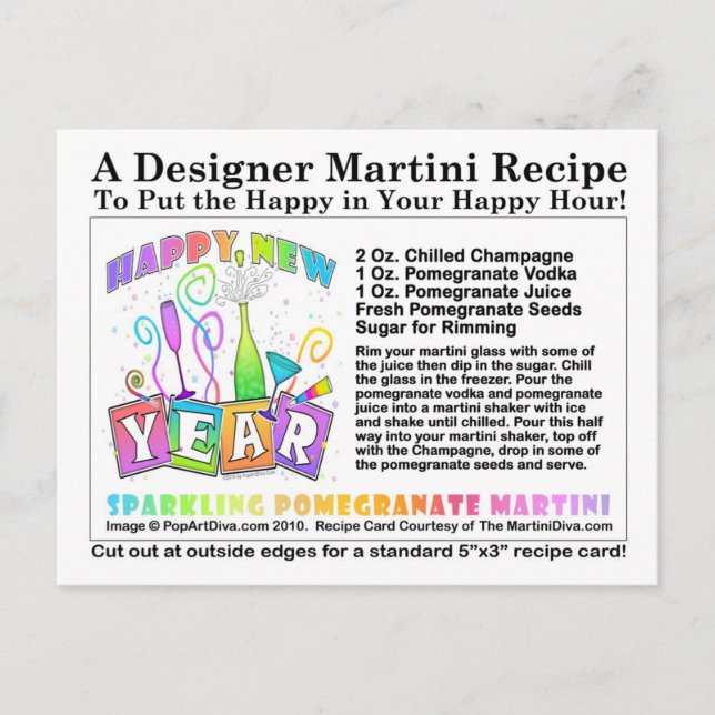 New Year's Sparkling Pomegranate Martini Recipe Po Holiday Postcard (Front)