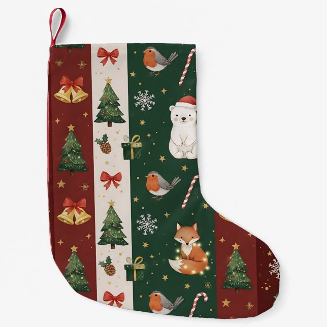 New Year's texture of fabric and packaging, bears, Small Christmas Stocking (Front)