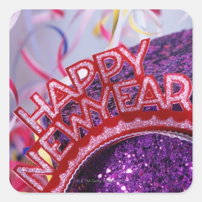 New Year's tiara and sequined hat, with Square Sticker (Front)
