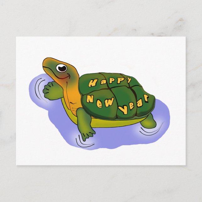 New Years Turtle Holiday Postcard (Front)