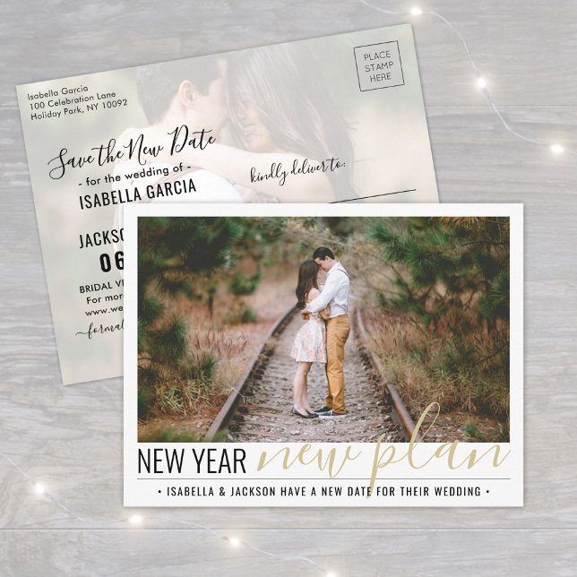 New Years Wedding Change of Plans 2 Photo Holiday Announcement Postcard (Creator Uploaded)