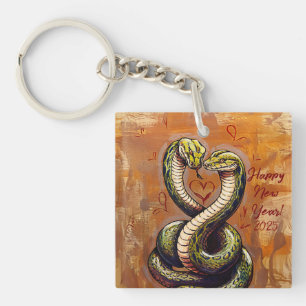 New Year's Wish for Love 2025 Wooden Snake  Keychain