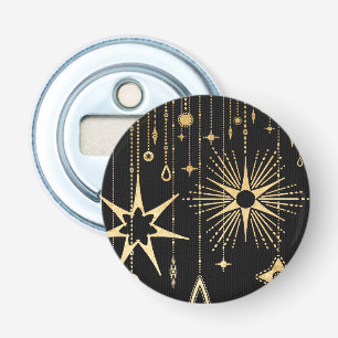 New Year's Wishes Stars Black and Gold Bottle Opener