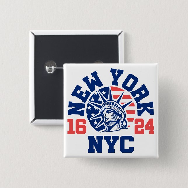 New York 1624 2 Inch Square Button (Front & Back)