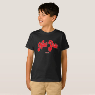 New-York 1898 Red Logo Typography Black T-Shirt