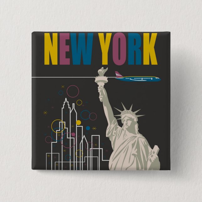 New York 2 Inch Square Button (Front)