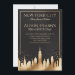 New York 90th Birthday Gold Black Invitation<br><div class="desc">Celebrate a milestone 80th birthday in sophisticated style with this New York City skyline themed invitation. The elegant design features a shimmering gold foil skyline silhouette against a deep black background, accented with a sprinkle of festive gold confetti. It's the perfect way to invite guests to a memorable celebration honoring...</div>