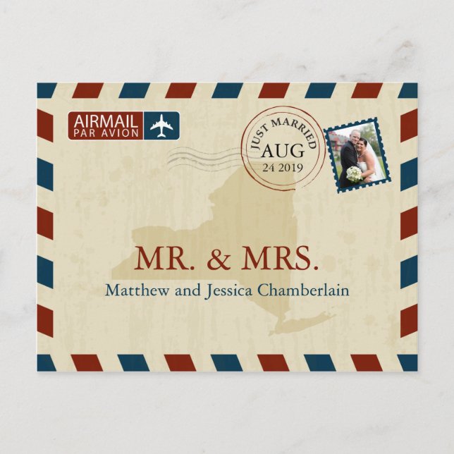 New York Airmail | Wedding Thank You Postcard (Front)