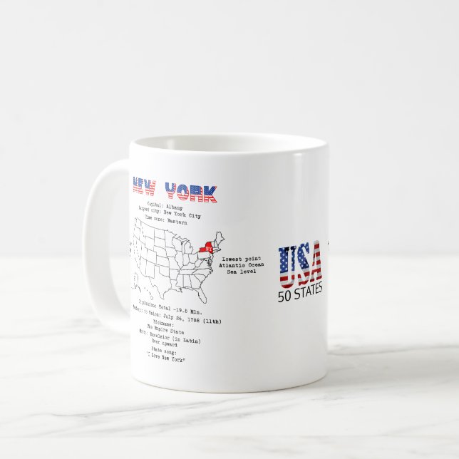 New York American state on a map and useful info Coffee Mug (Front Left)