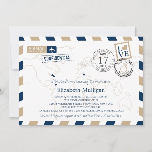 New York and New Jersey Airmail | Bridal Shower Invitation (Front)