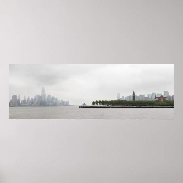 New York and New Jersey Skyline in the Fog Poster (Front)