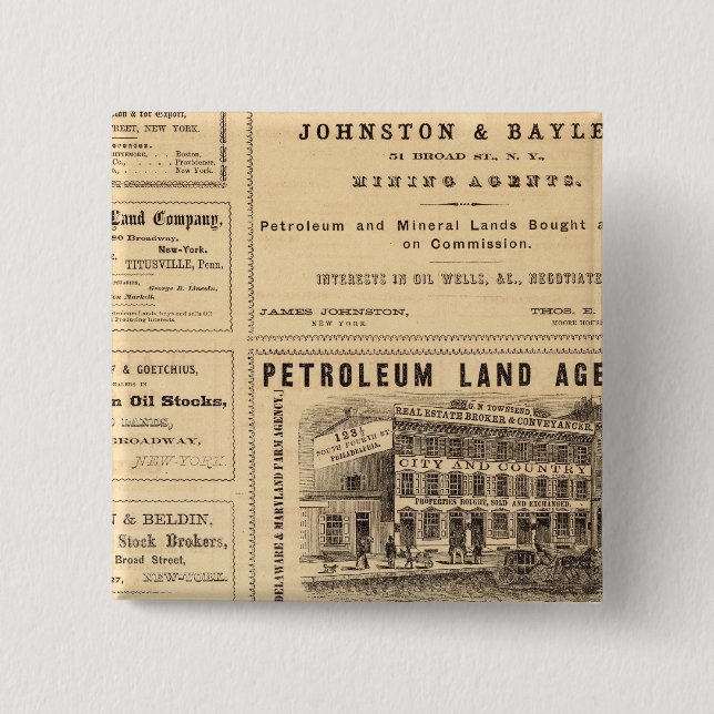 New York and Pennsylvania Oil Advertisements 2 Inch Square Button (Front)
