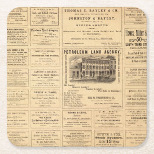 New York and Pennsylvania Oil Advertisements Square Paper Coaster