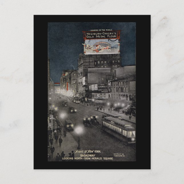 New York at Night in 1910 Postcard (Front)