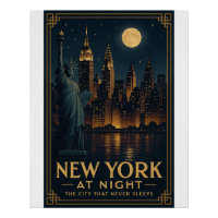 New York at Night Retro Skyline – Vintage City