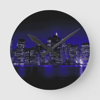 New York At Night Round Clock