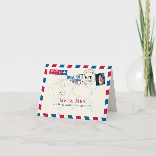 New York Bermuda Airmail Wedding Thank You Holiday Card (Front)