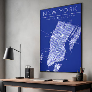 New York Blueprint Map Poster Coordinates Wall Art