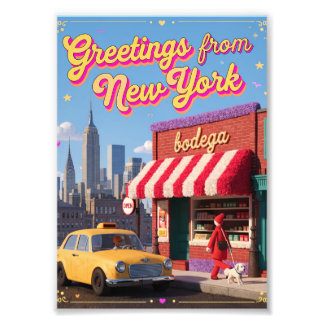 New York Bodega Night Taxi Skyline Poster