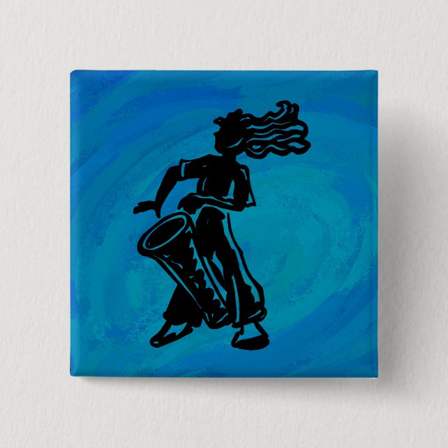 New York Boogie Nights Drum Blue 2 Inch Square Button (Front)
