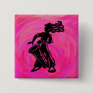 New York Boogie Nights Drum Hot Pink 2 Inch Square Button