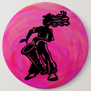 New York Boogie Nights Drum Hot Pink 6 Inch Round Button