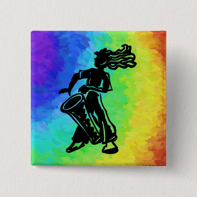 New York Boogie Nights Drum Rainbow 2 Inch Square Button (Front)